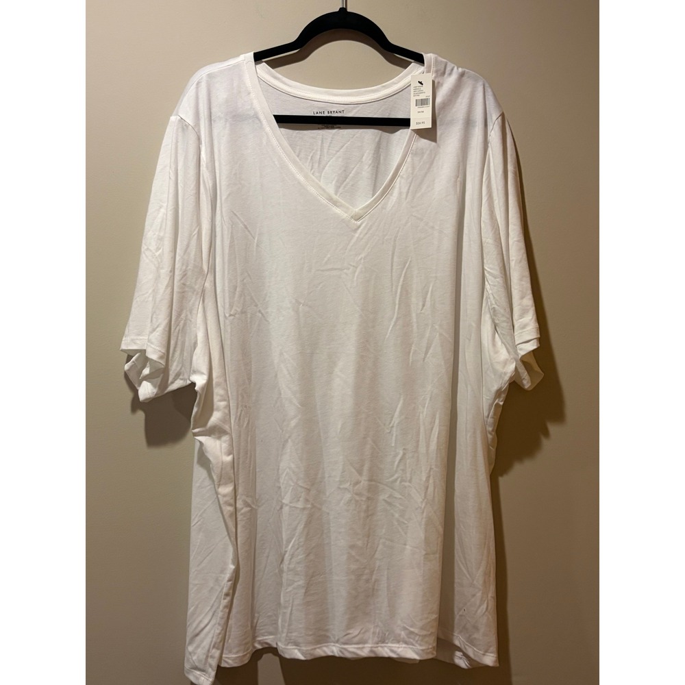 NWT Lane Bryant V Neck White T-Shirt Tee Short Sleeve Plus Size 6X 34/36 Classic
